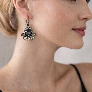 Smoky Topaz Crystal Drop Earrings – Gunmetal Setting | Statement Earrings